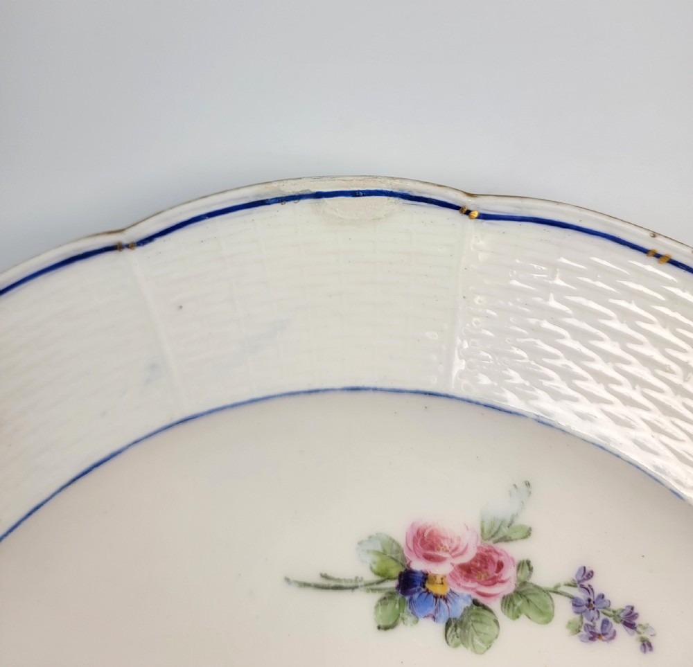 Sèvres Porcelain Plate, France, c. 1785, Basketweave, Hand Painted Flowers View VI