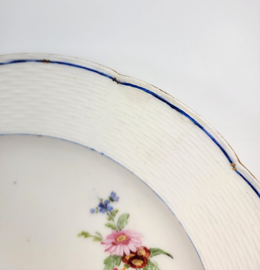 Sèvres Porcelain Plate, France, c. 1785, Basketweave, Hand Painted Flowers View VII