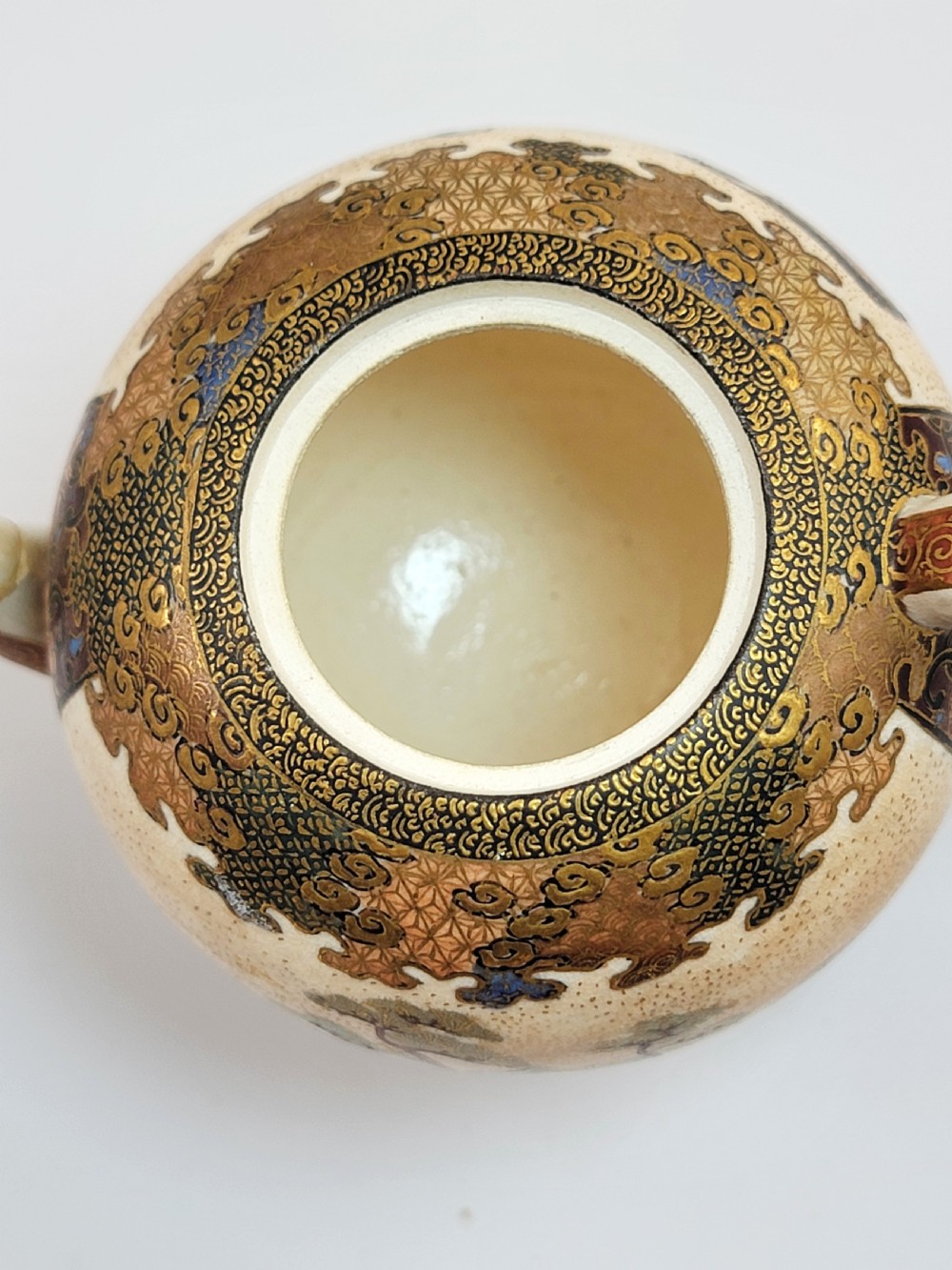 Small Japanese Satsuma Teapot, Kyoto School, Meiji Period, c.1885, with Stand View IX