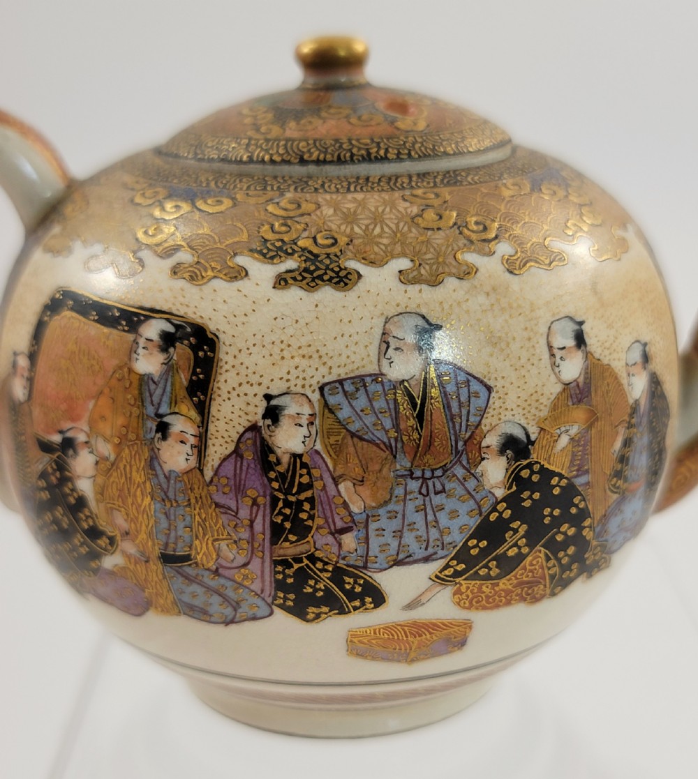 Small Japanese Satsuma Teapot, Kyoto School, Meiji Period, c.1885, with Stand View XI