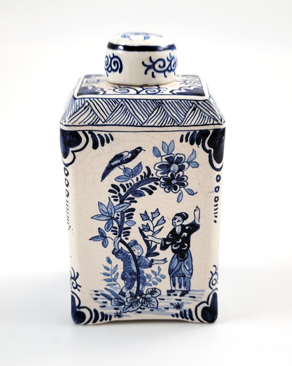 Antique Dutch Delft Blue and White Tea Caddy, Rectangular with Beveled Shoulders, c.1760–1780