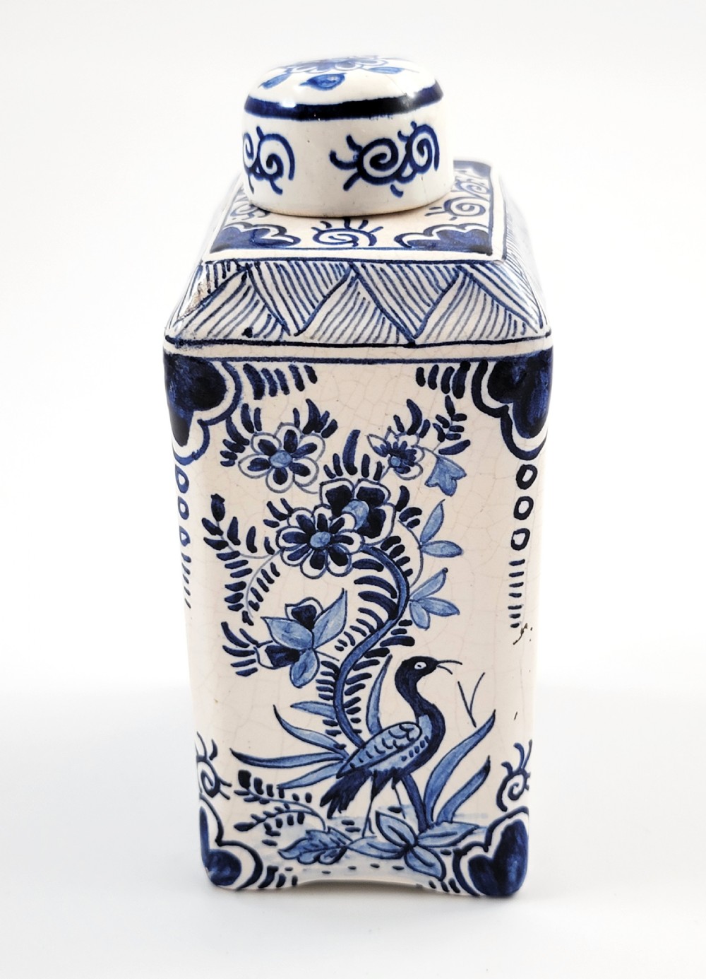 Antique Dutch Delft Blue and White Tea Caddy, Rectangular with Beveled Shoulders, c.1760–1780 View IV