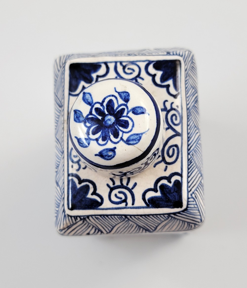 Antique Dutch Delft Blue and White Tea Caddy, Rectangular with Beveled Shoulders, c.1760–1780 View V