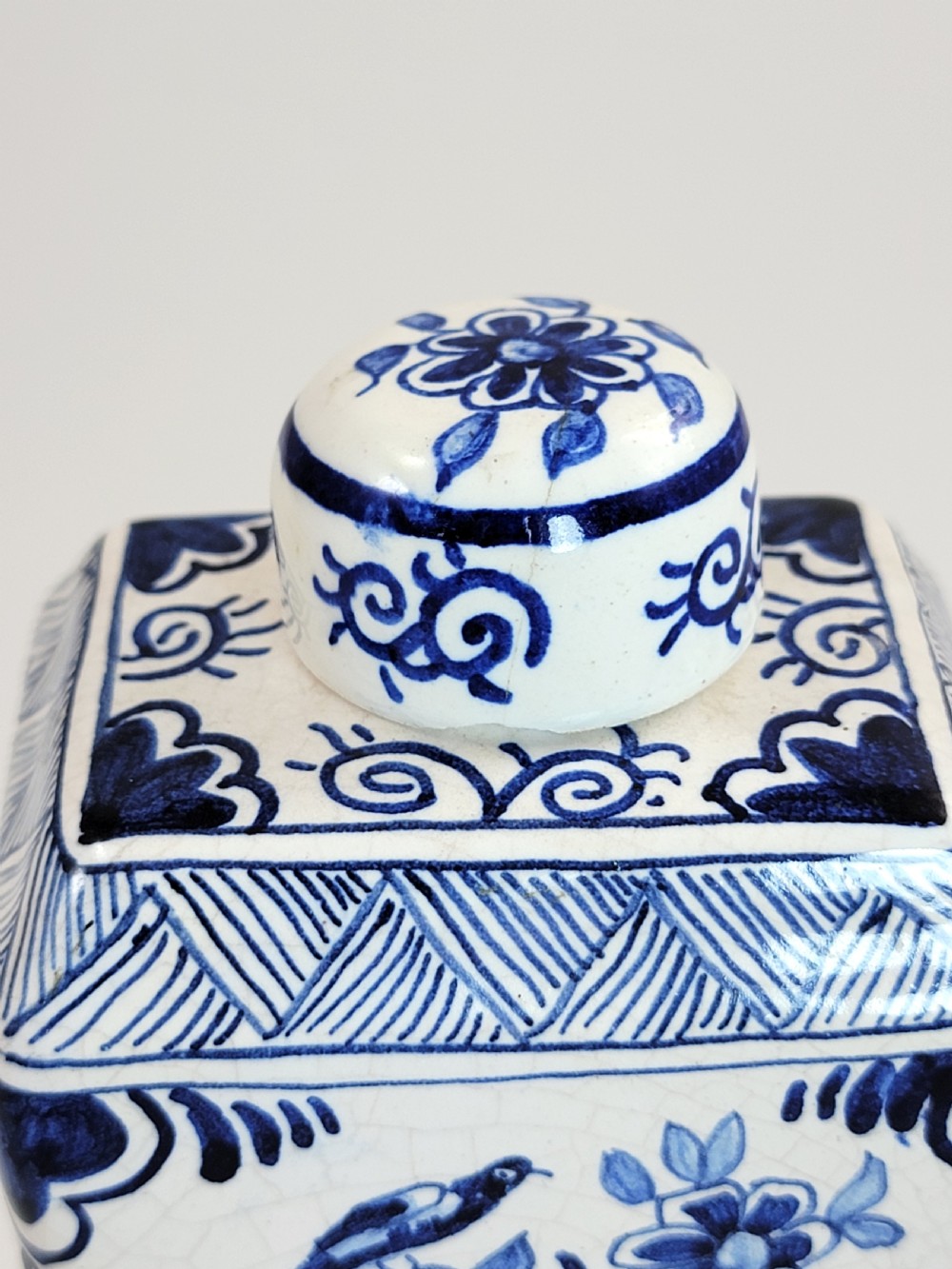 Antique Dutch Delft Blue and White Tea Caddy, Rectangular with Beveled Shoulders, c.1760–1780 View IX