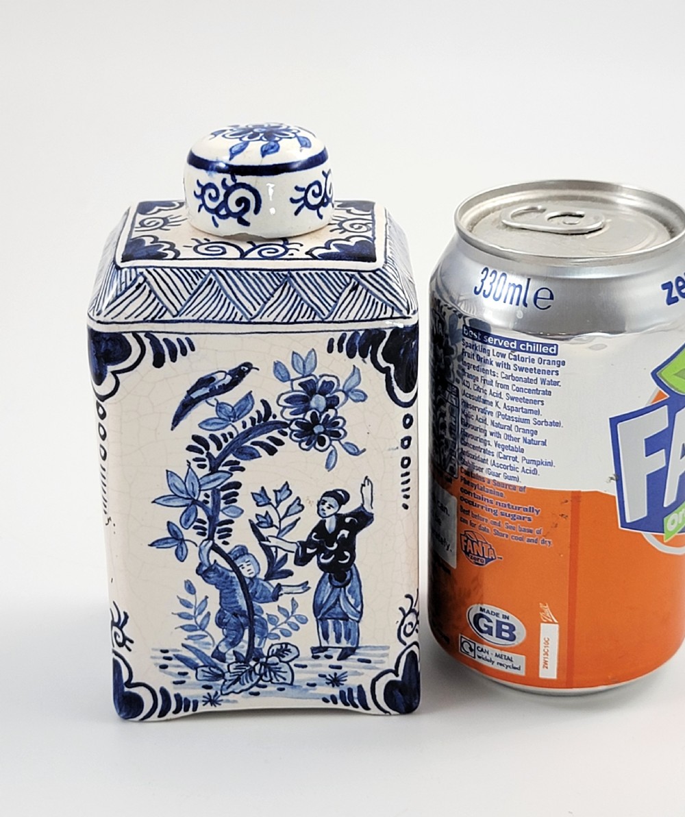 Antique Dutch Delft Blue and White Tea Caddy, Rectangular with Beveled Shoulders, c.1760–1780 View X