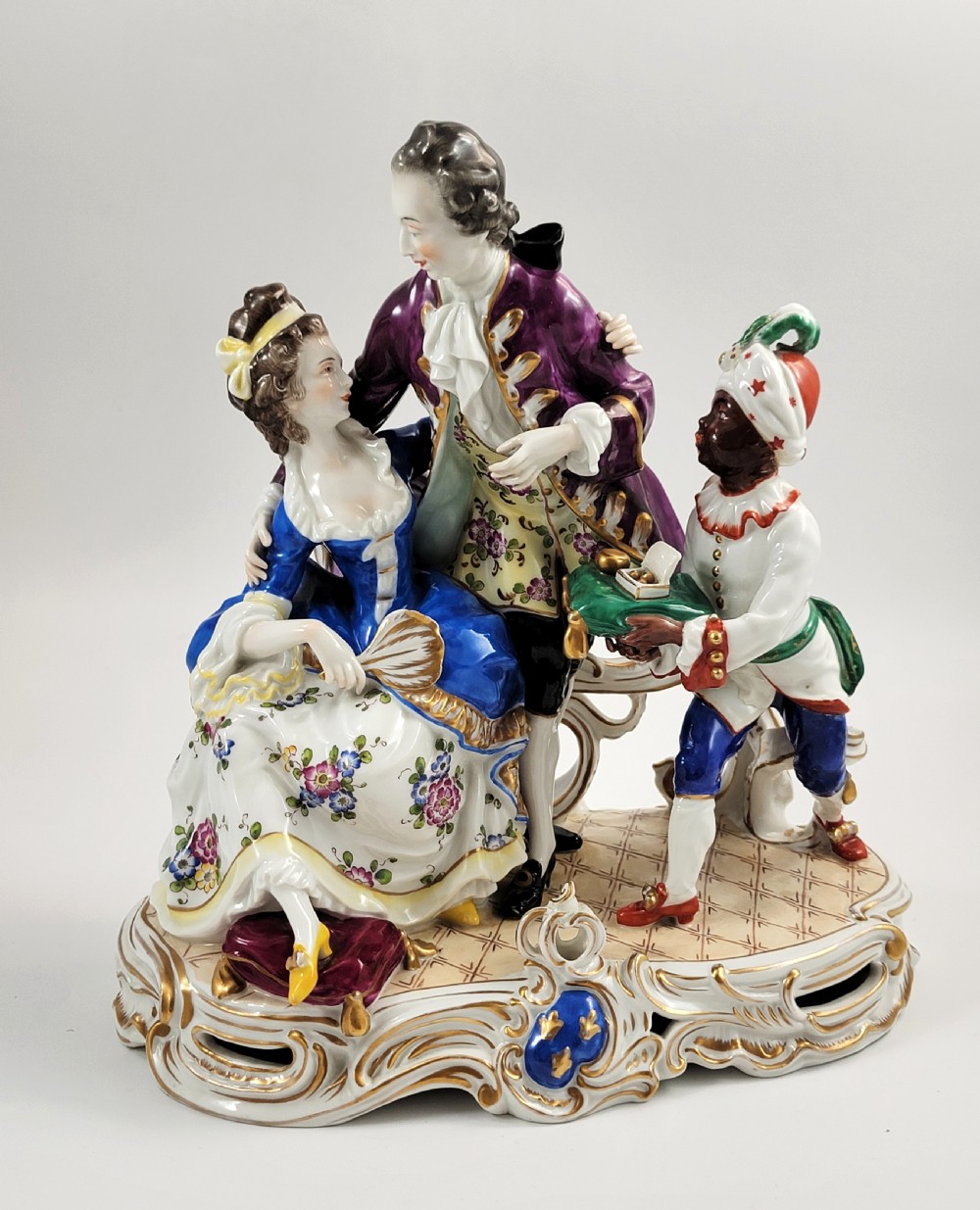 Large Volkstedt Porcelain Group, Schwarzburger Werkstätten, Moorish Page Boy, Signed H. Meisel, c.1920