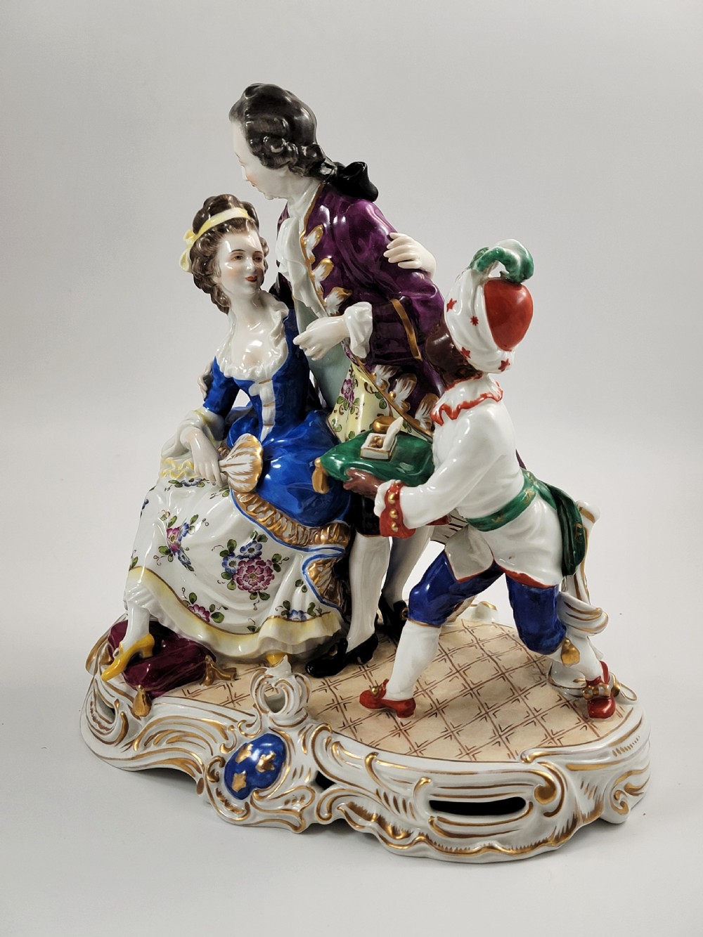 Large Volkstedt Porcelain Group, Schwarzburger Werkstätten, Moorish Page Boy, Signed H. Meisel, c.1920 View II