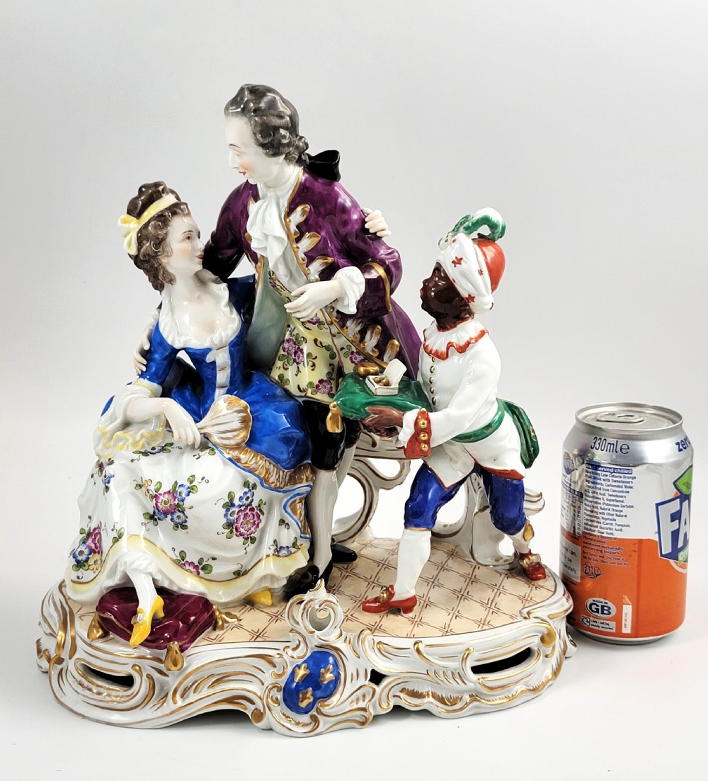 Large Volkstedt Porcelain Group, Schwarzburger Werkstätten, Moorish Page Boy, Signed H. Meisel, c.1920 View X
