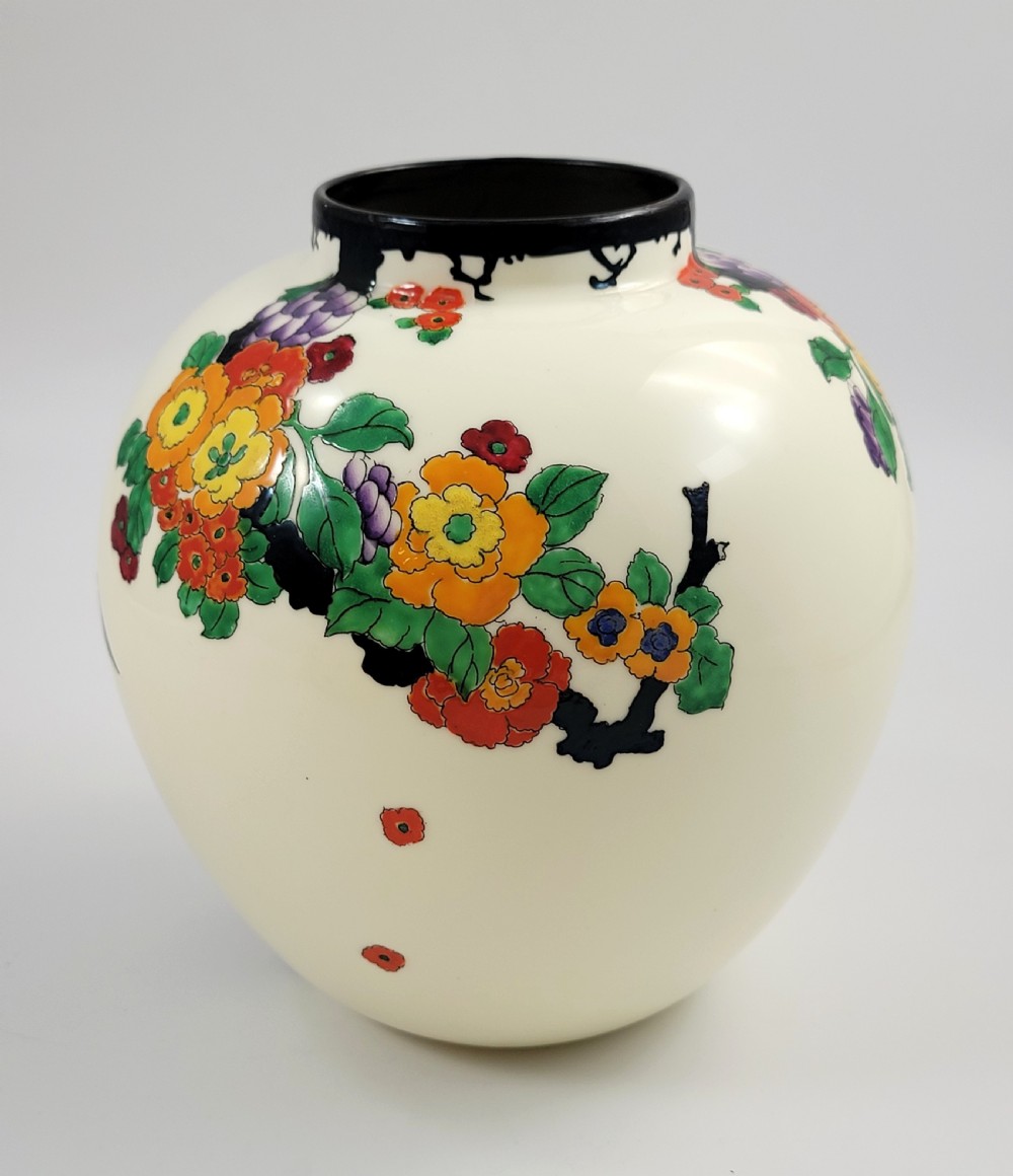 Royal Doulton Mandarin Ware Vase, Flamingo by R. Allen, White, c.1920 View III