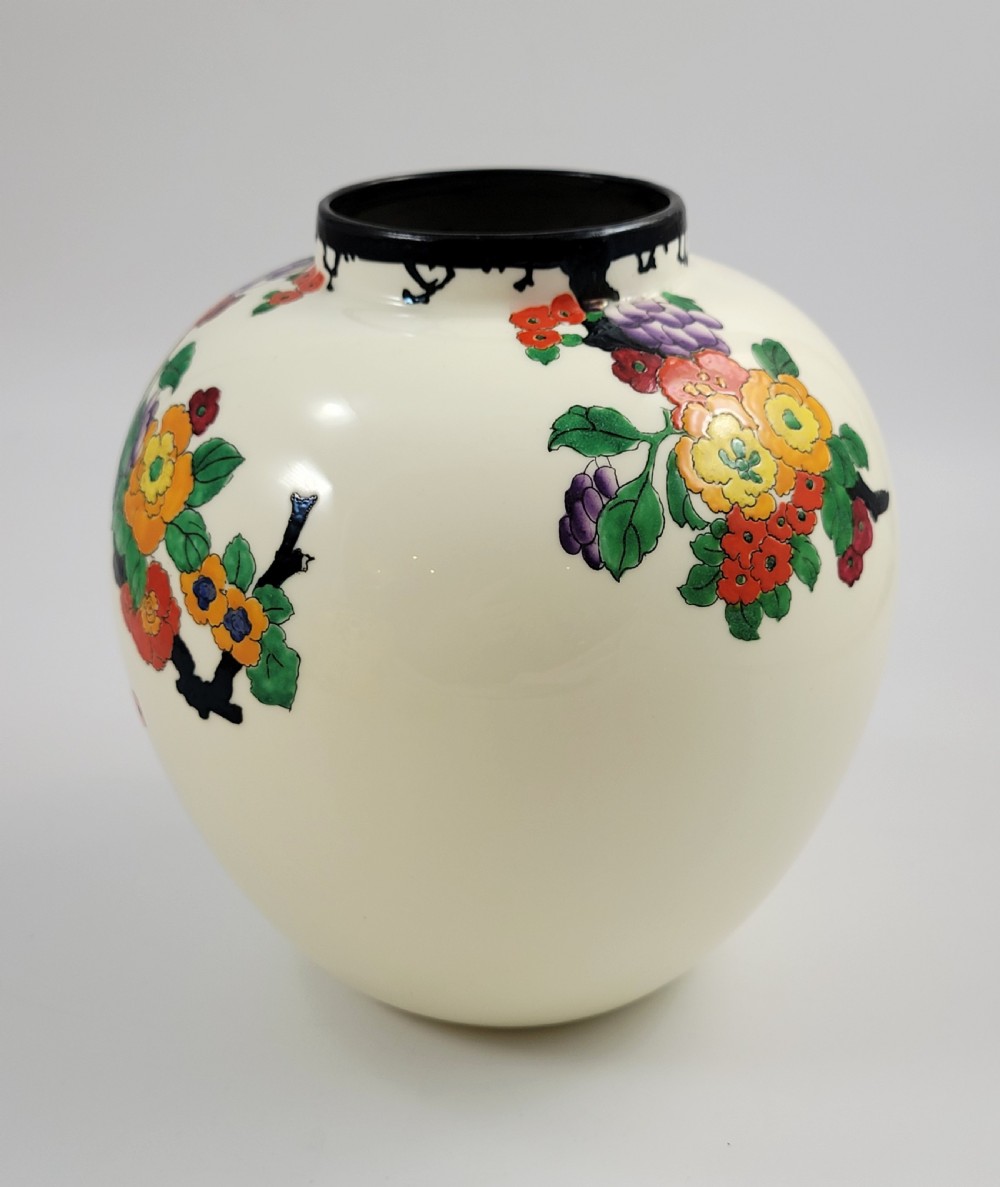 Royal Doulton Mandarin Ware Vase, Flamingo by R. Allen, White, c.1920 View IV
