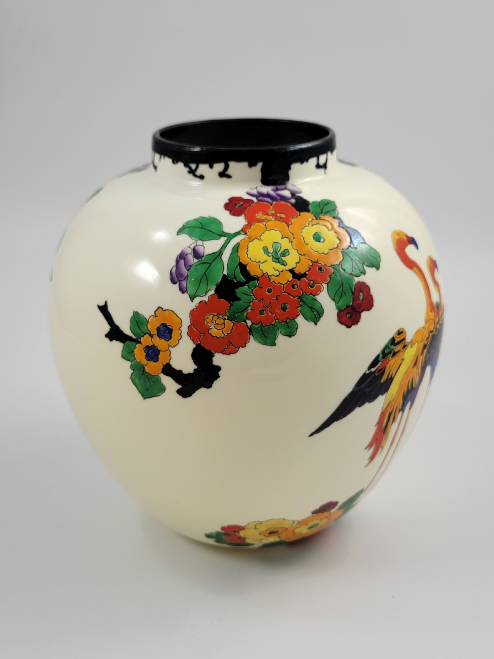 Royal Doulton Mandarin Ware Vase, Flamingo by R. Allen, White, c.1920 View VII