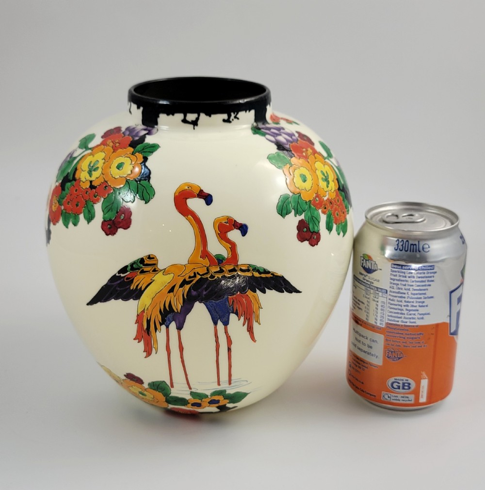 Royal Doulton Mandarin Ware Vase, Flamingo by R. Allen, White, c.1920 View XIII