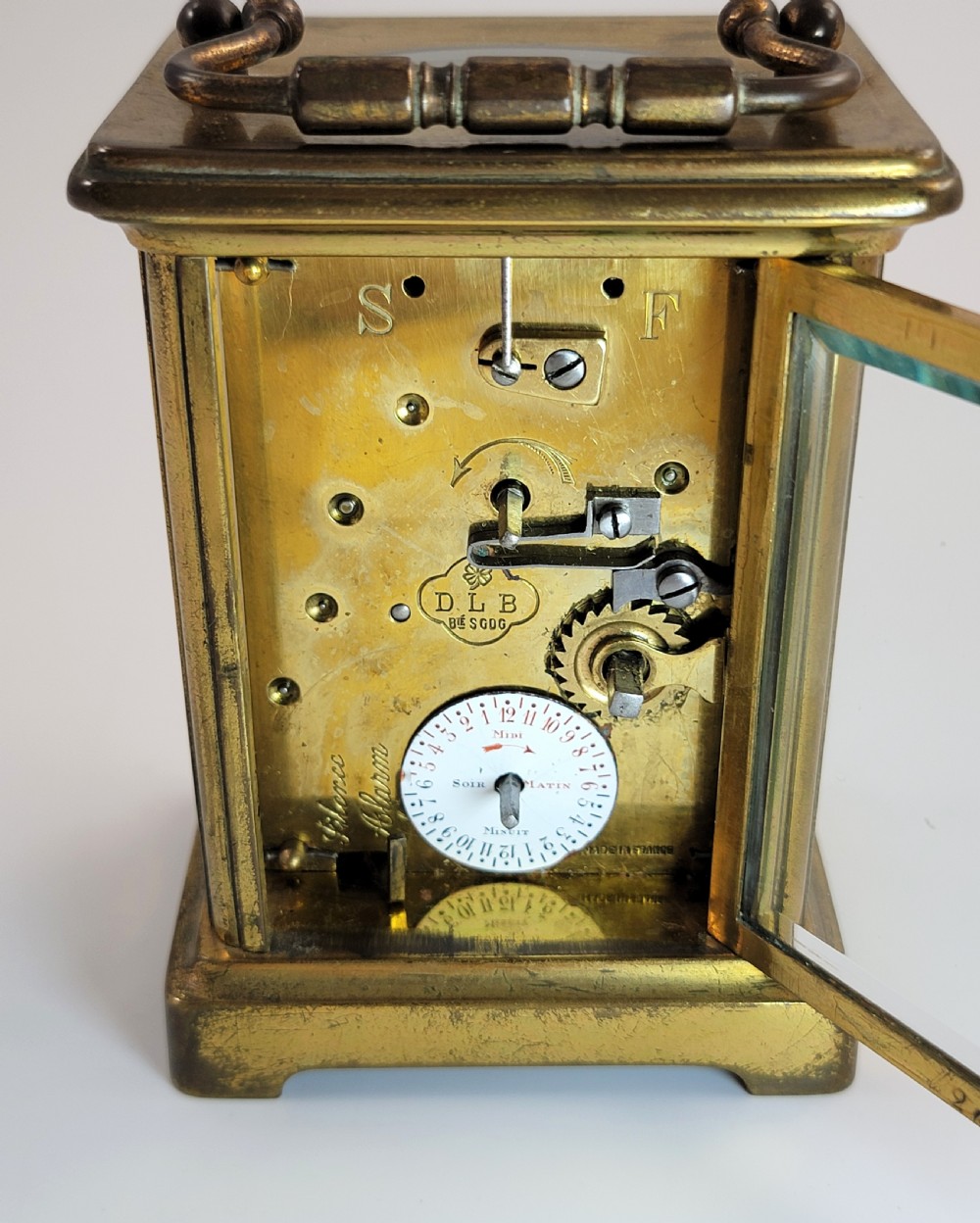 Original French Carriage Clock by Delepine-Barrois, c.1900, Working, Alarm, Key View VIII