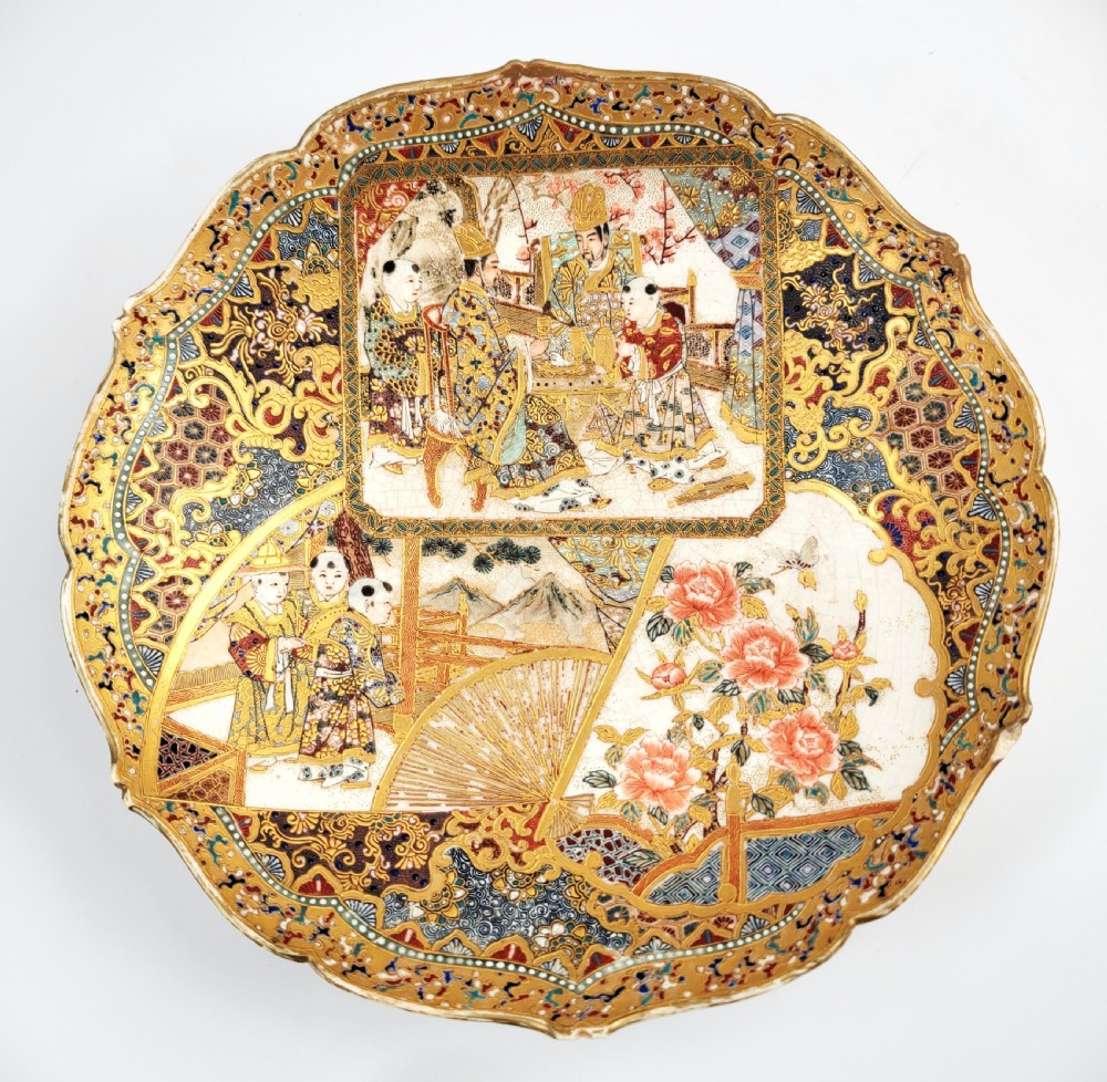 Kyoto Satsuma Charger signed Kyokuzan , Meiji c.1885–1900 – Fine Kyoto School View II