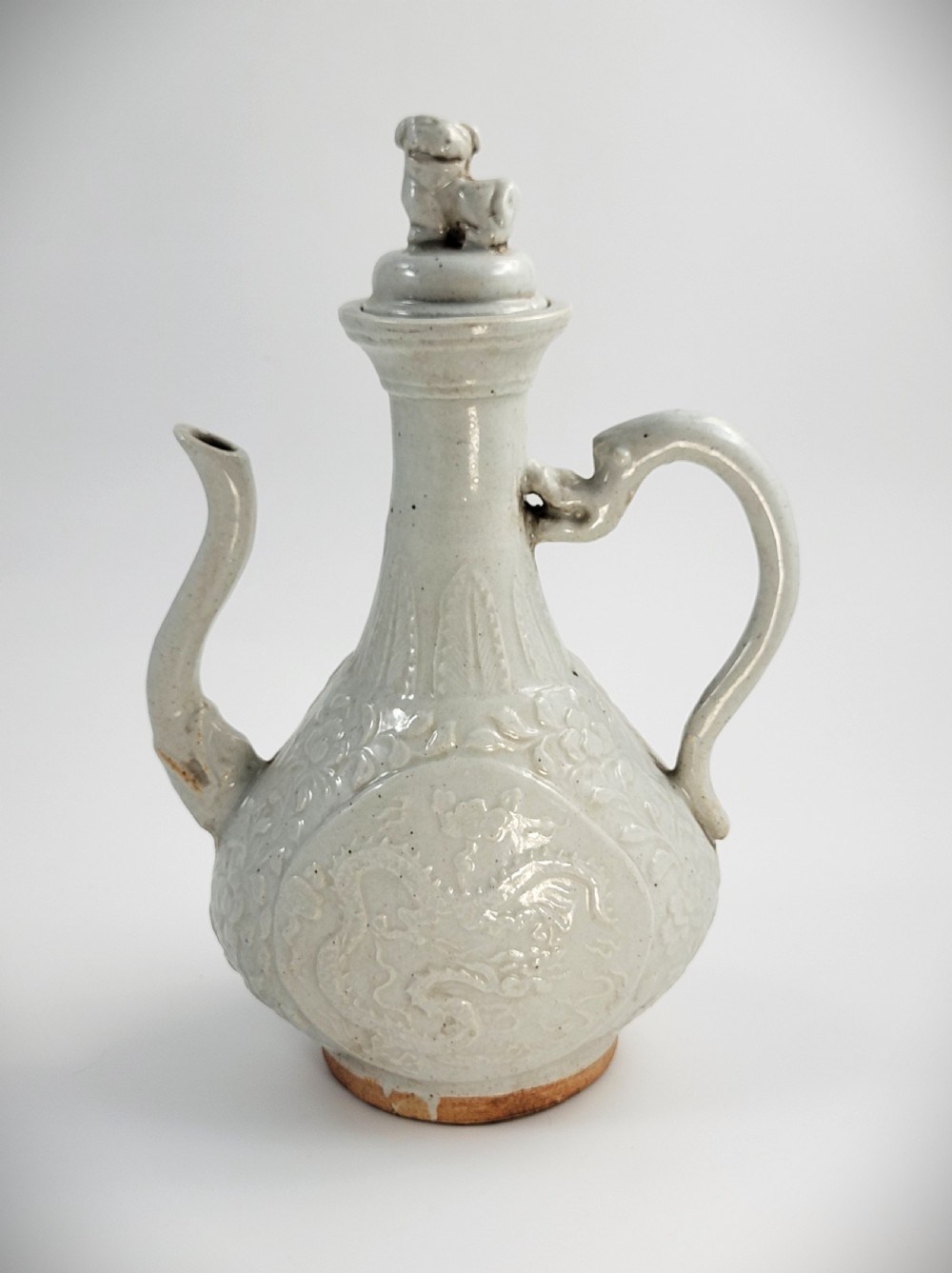Rare Song Dynasty Lidded Ewer, Dragon Relief, Complete, China c.12thC, Museum Analogue