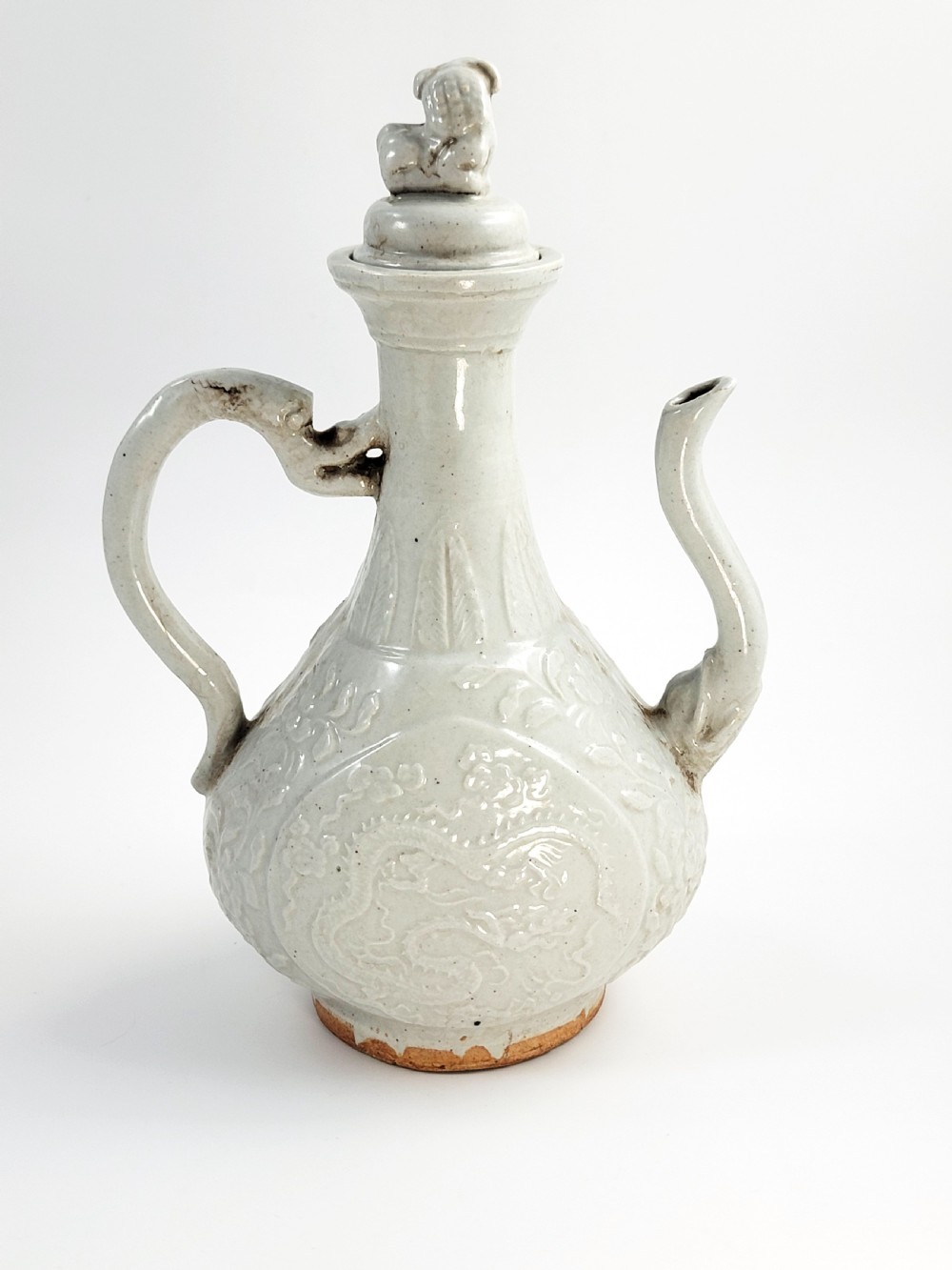 Rare Song Dynasty Lidded Ewer, Dragon Relief, Complete, China c.12thC, Museum Analogue View IV