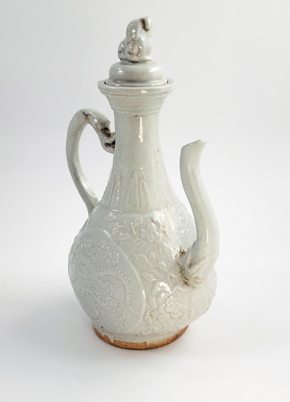 Rare Song Dynasty Lidded Ewer, Dragon Relief, Complete, China c.12thC, Museum Analogue View V