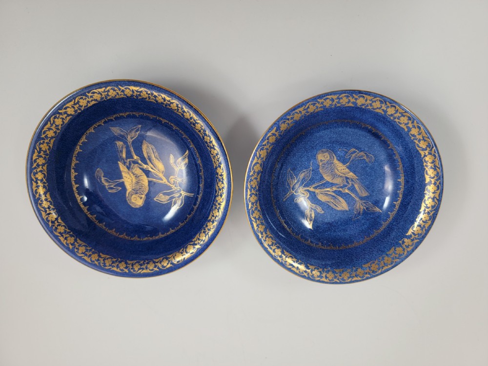 Daisy Makeig-Jones Wedgwood Blue Lustre Pair of Owl Bowls, c.1915