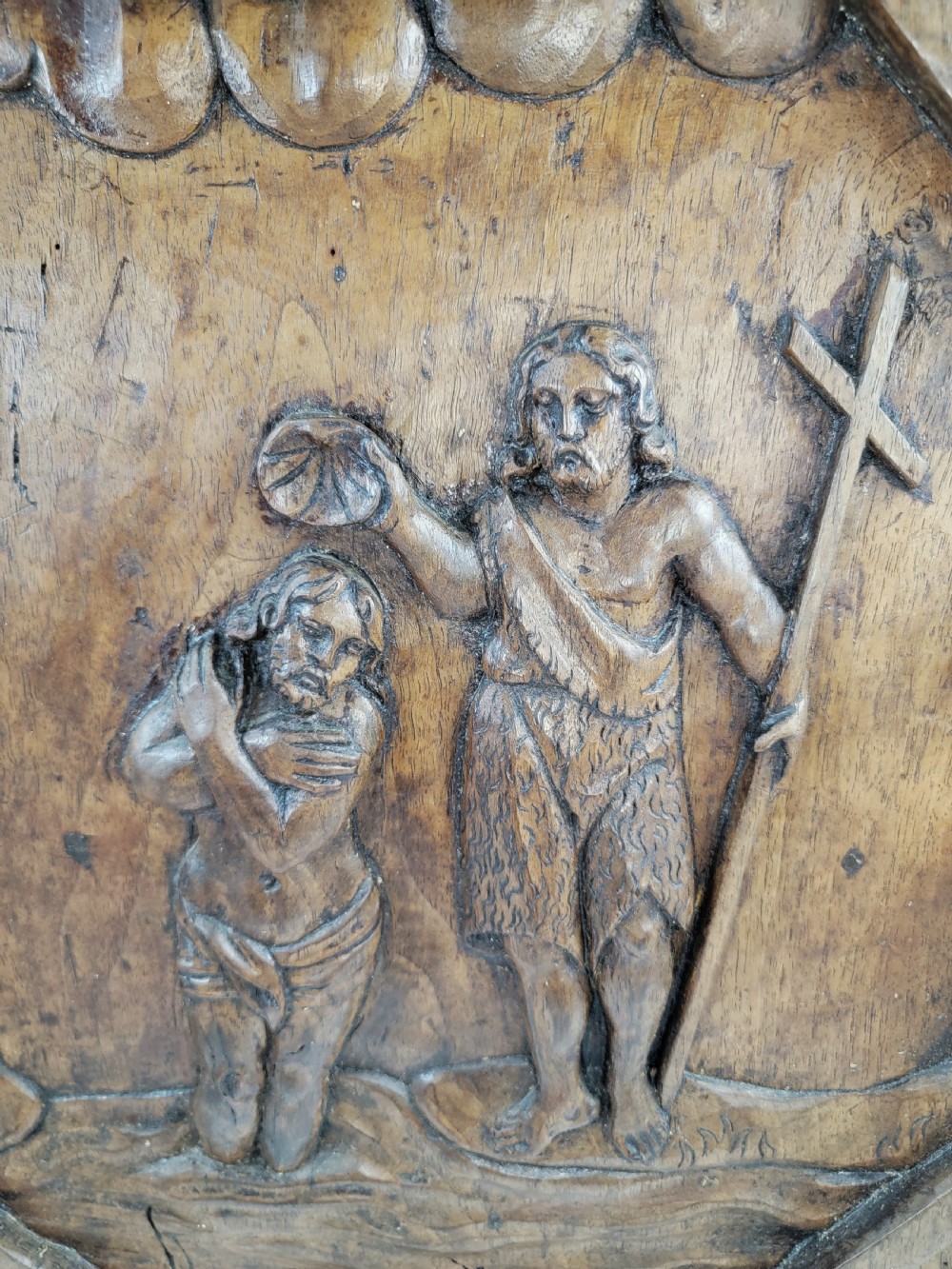 A Monumental French Baroque Walnut Panel, The Baptism of Christ, 17th Century View III