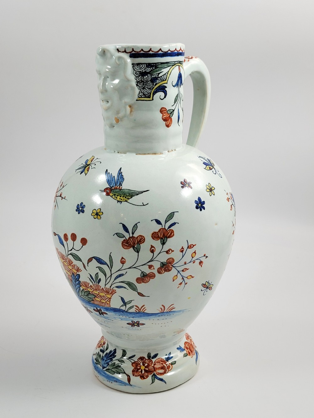 Brussels Faience Jug, Mask Spout, “Haie Fleurie”, c.1760–1790