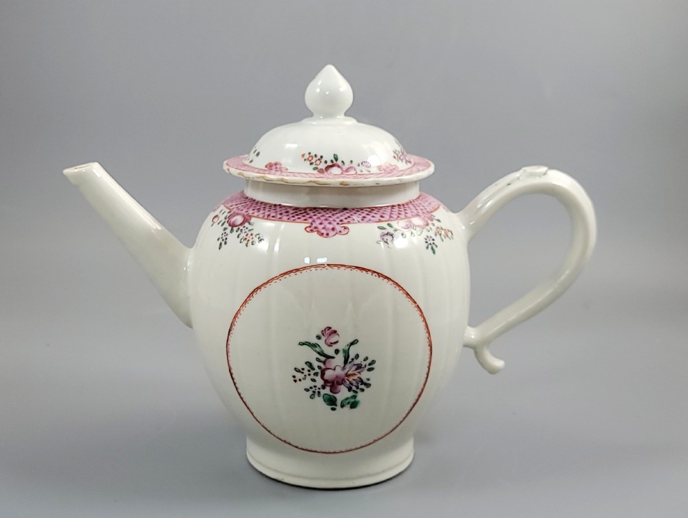 Antique English New Hall Porcelain Teapot, Unique Form, c.1785–1795
