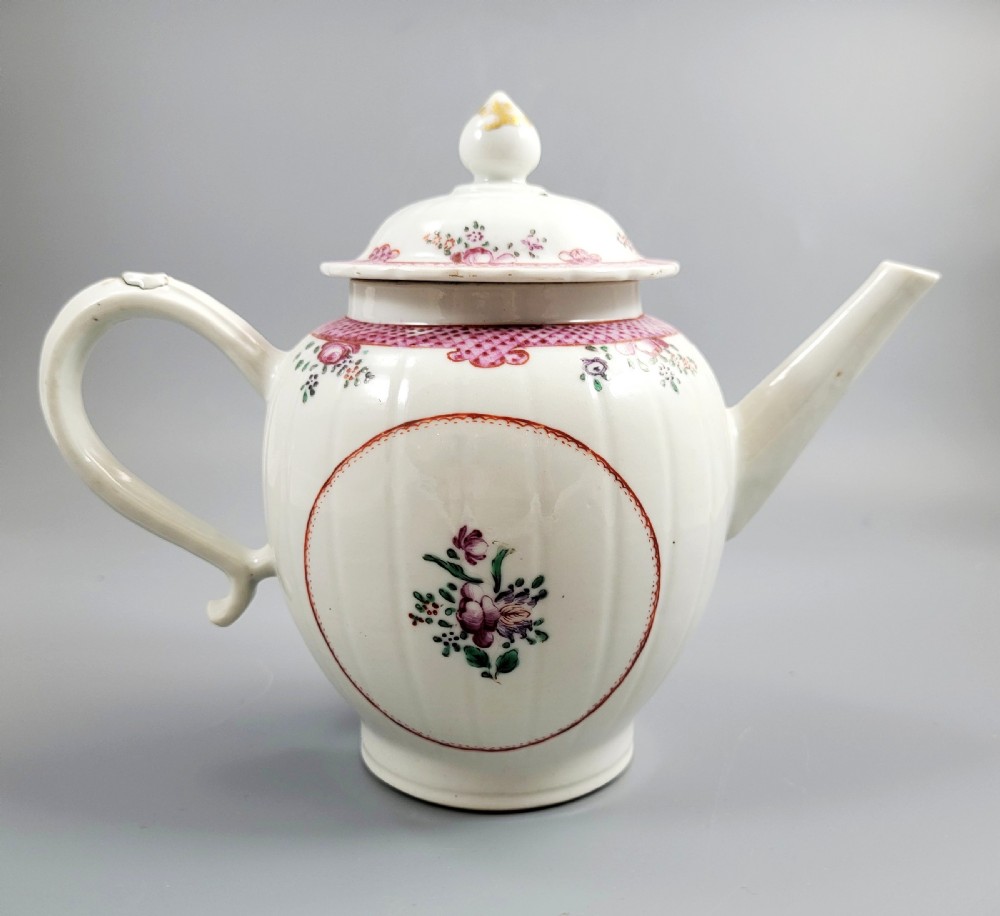 Antique English New Hall Porcelain Teapot, Unique Form, c.1785–1795 View III