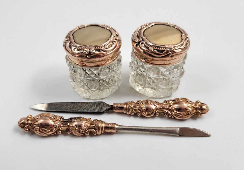 A Superb Antique English 9ct Gold & Crystal Vanity Set by Levi & Salaman, Birmingham 1900 View III