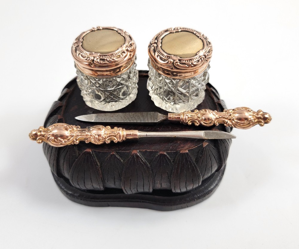 A Superb Antique English 9ct Gold & Crystal Vanity Set by Levi & Salaman, Birmingham 1900 View V