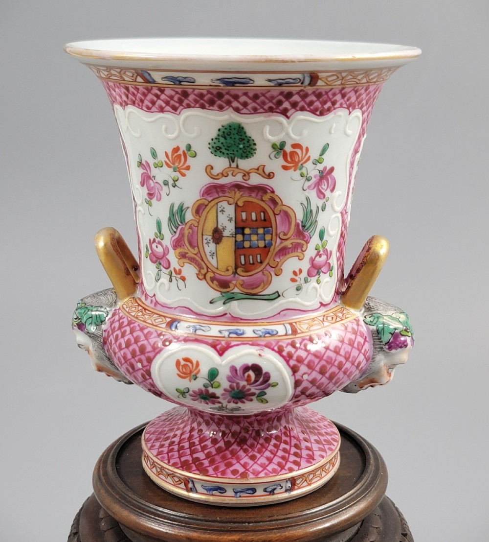 Antique Samson Porcelain Vase, Bacchic Mask Handles, Paris, c.1870