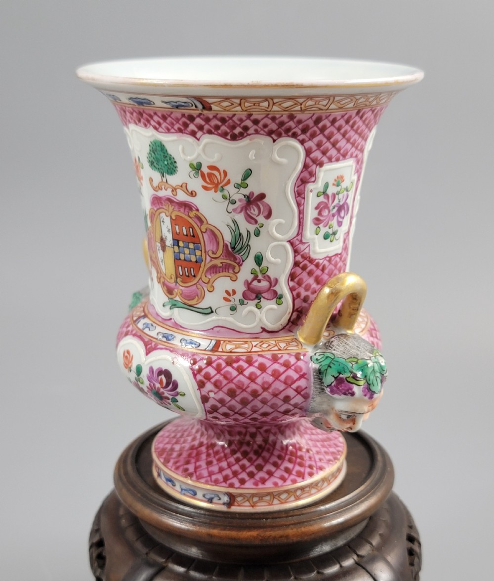 Antique Samson Porcelain Vase, Bacchic Mask Handles, Paris, c.1870 View II