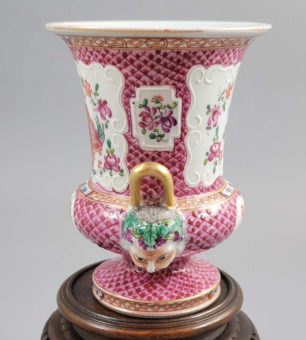 Antique Samson Porcelain Vase, Bacchic Mask Handles, Paris, c.1870 View III
