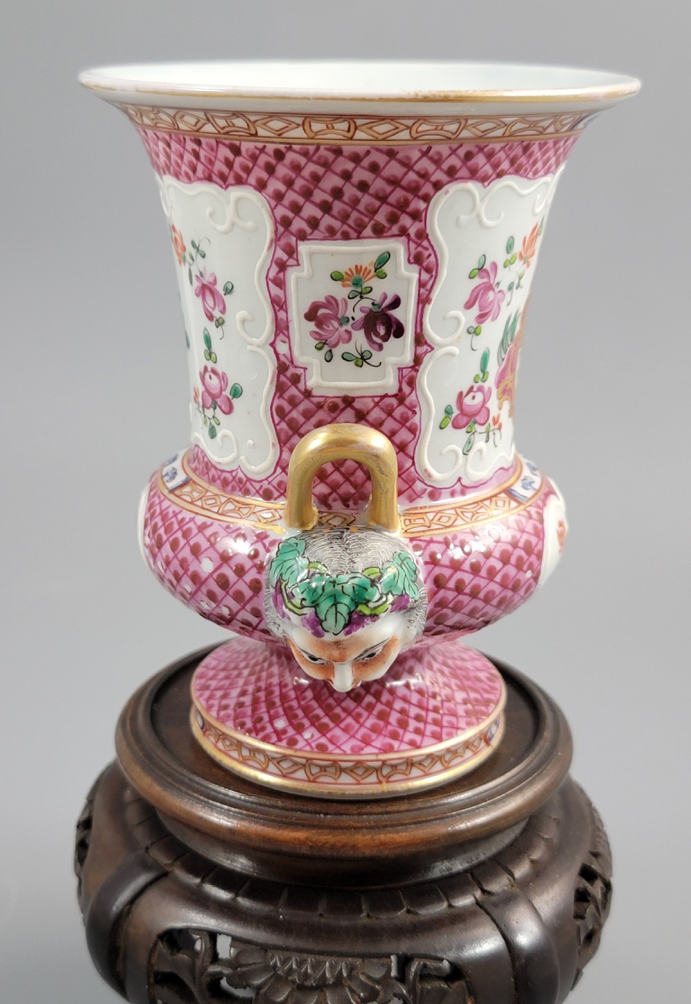 Antique Samson Porcelain Vase, Bacchic Mask Handles, Paris, c.1870 View VII
