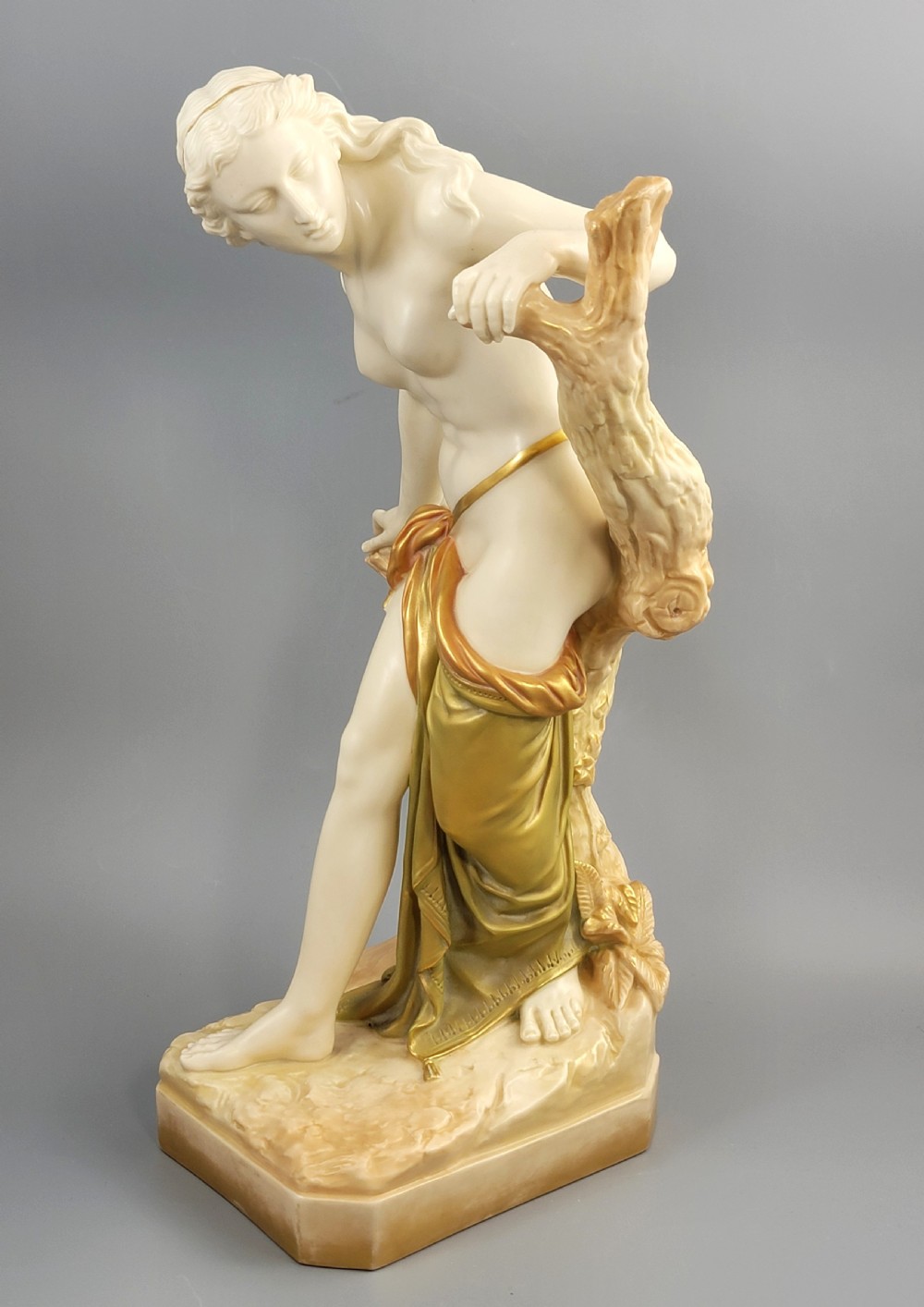 Royal Worcester Large Porcelain Figure “The Bather Surprised”, Shot Enamel, 1906