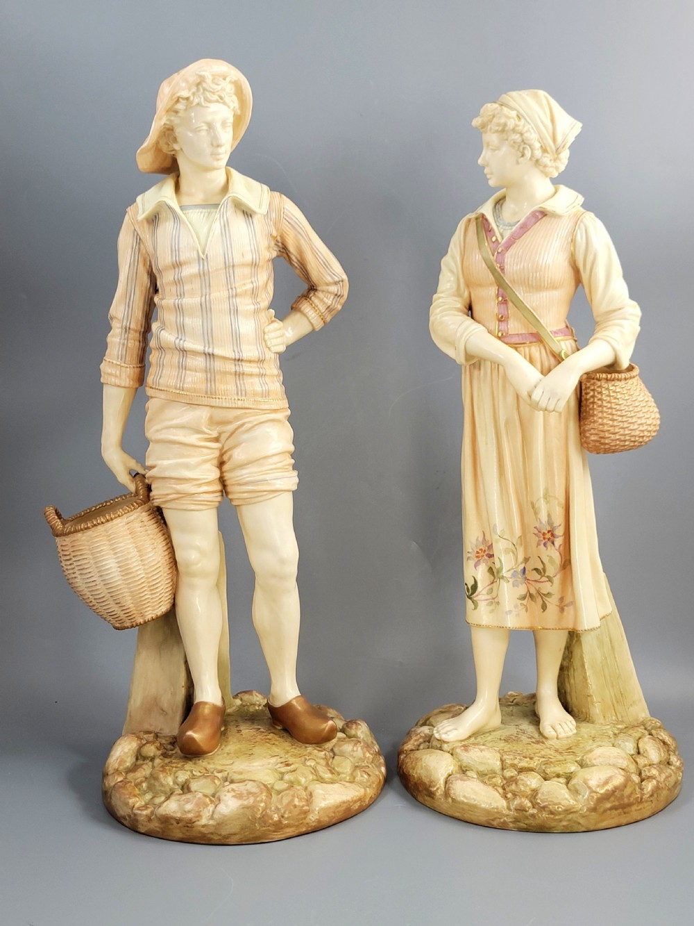 Royal Worcester Pair of Figures “Fisherman and Fisherwoman”, James Hadley, 1892–1893