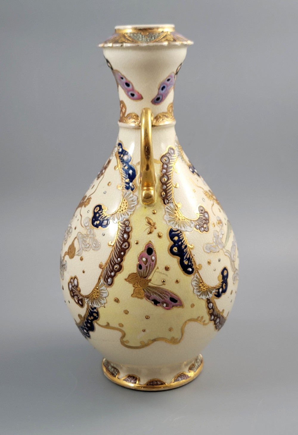 Signed Kinkozan Japanese Satsuma Vase with Dragon and Butterflies, c.1890 View III