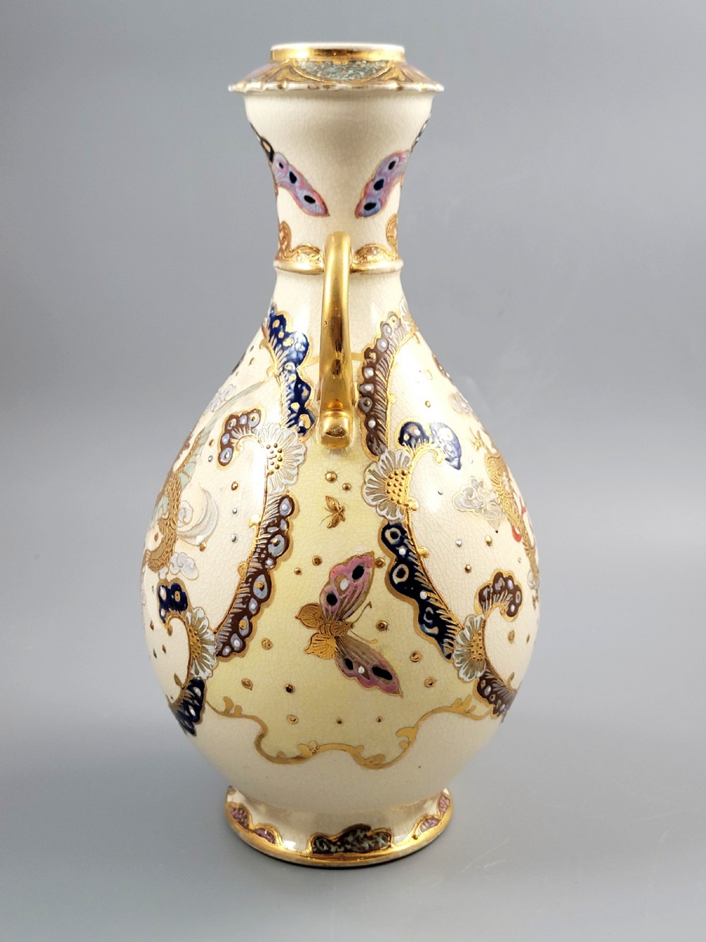 Signed Kinkozan Japanese Satsuma Vase with Dragon and Butterflies, c.1890 View VII