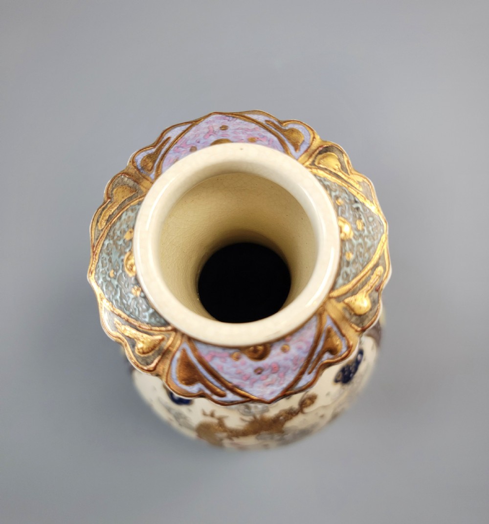 Signed Kinkozan Japanese Satsuma Vase with Dragon and Butterflies, c.1890 View X