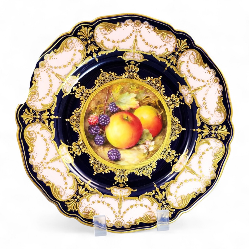 Royal Worcester Fruit Plate by R. Sebright for Maple & Co., 1921 (Apples & Blackberries)