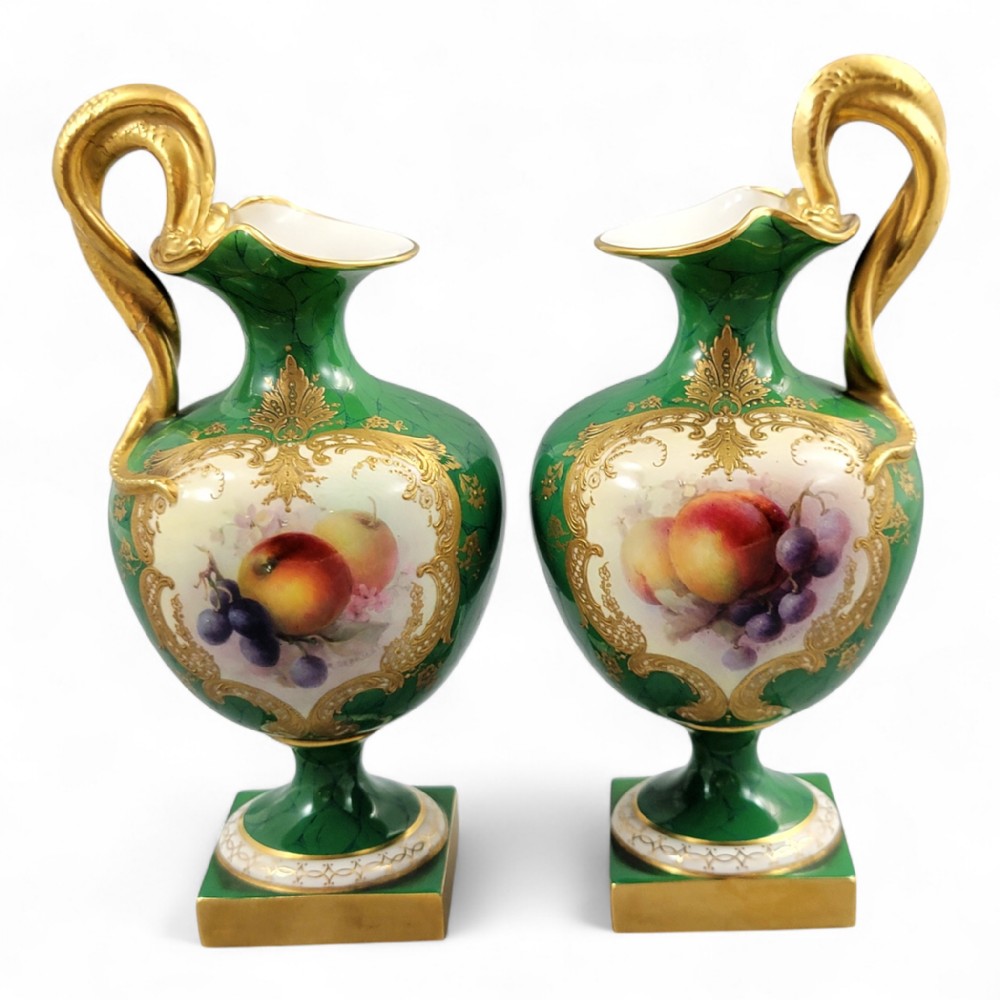 Pair of Royal Worcester “Fallen Fruits” Ewers by R. Seabright, 1908