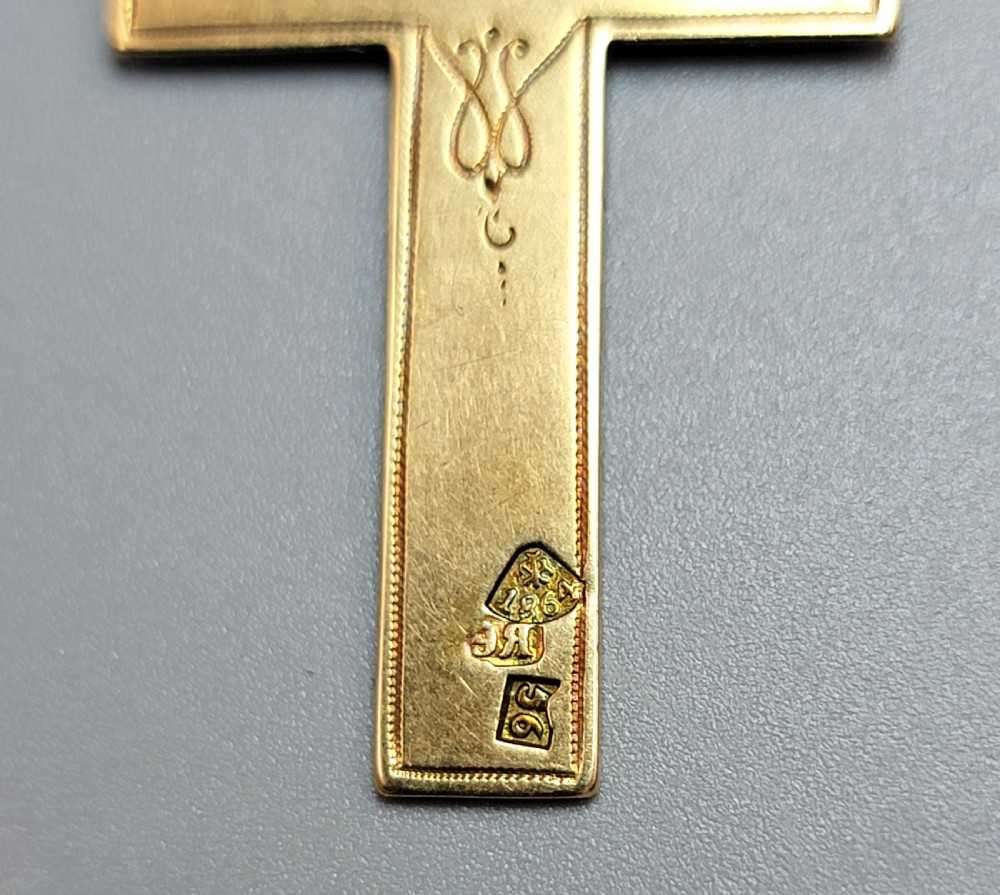 Imperial Russian 56 Zolotnik Gold Orthodox Cross Pendant, St Petersburg 1864 View VIII