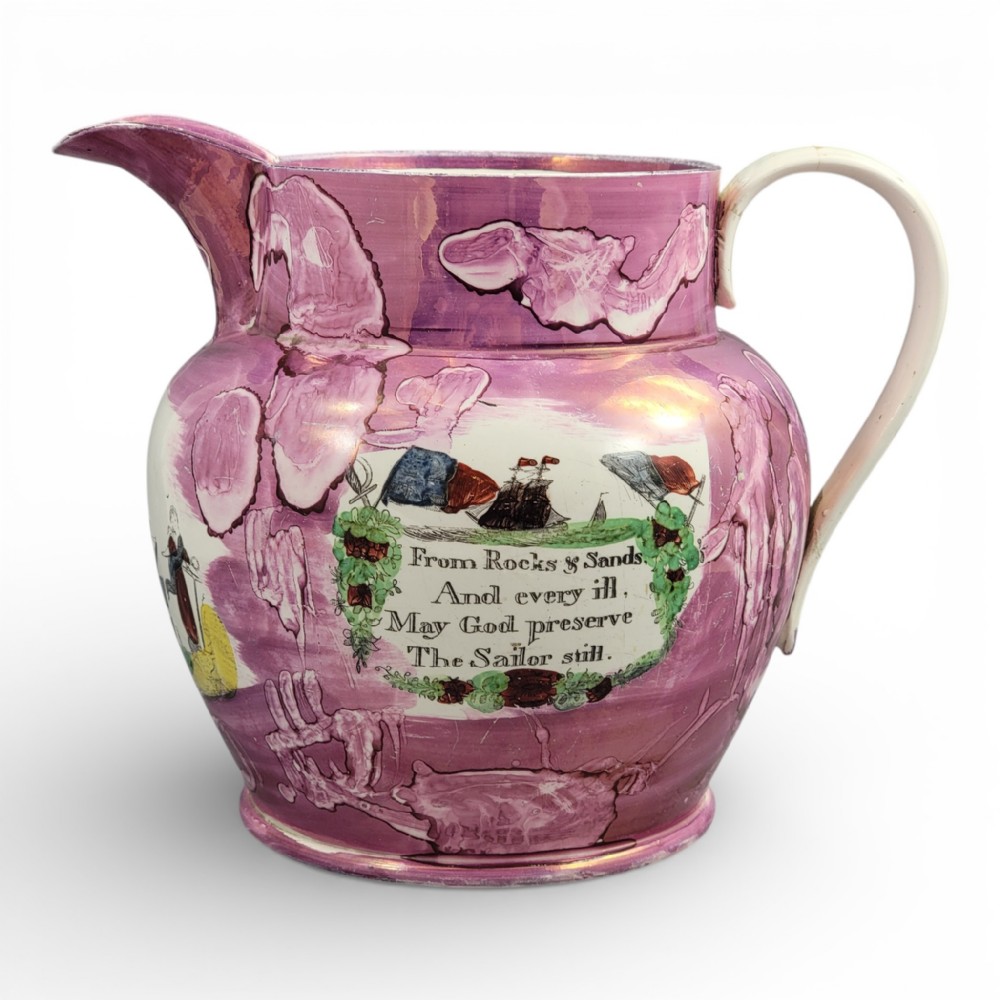 Monumental Sunderland Lustre Jug with Maritime Inscriptions, c. 1810