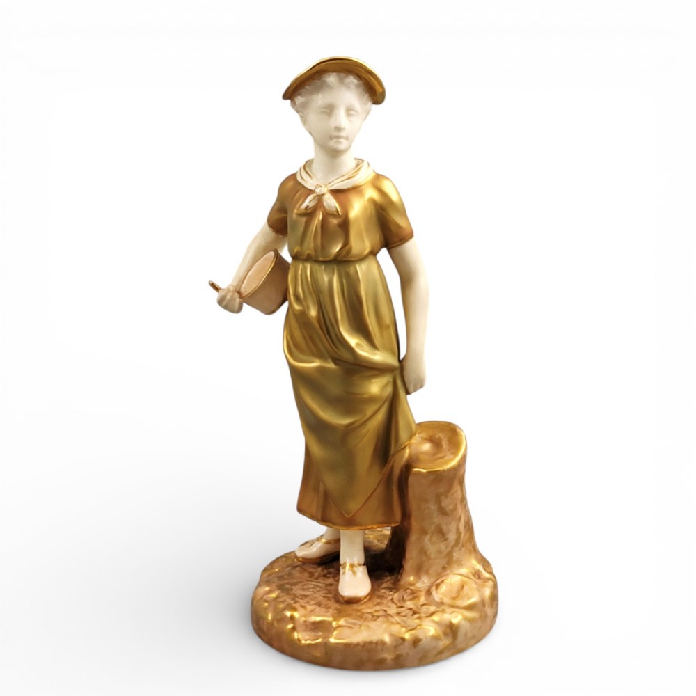 Royal Worcester Gilt Porcelain Girl with Bowl, Hadley Model 1774, 1954