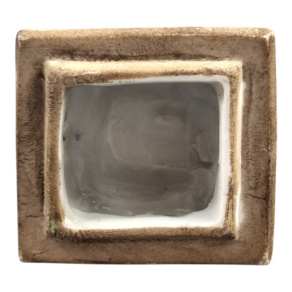 A rectangular Japanese porcelain incense burner featuring hand-painted depictions of a European ship, decorative red enamel borders, animal head handles, and a shishi lion finial on the lid. View XIV