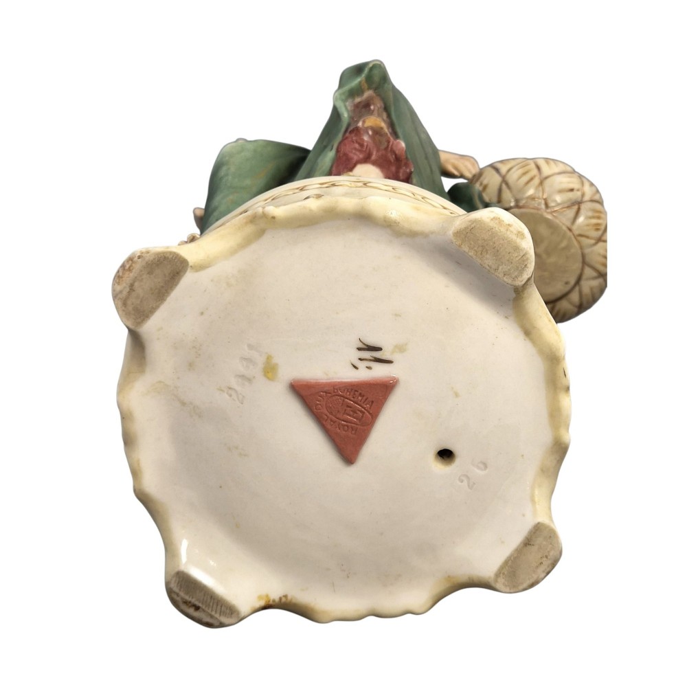 A pair of Royal Dux Art Nouveau porcelain figurines depicting classical maidens with winged cherubs and openwork baskets. View VIII