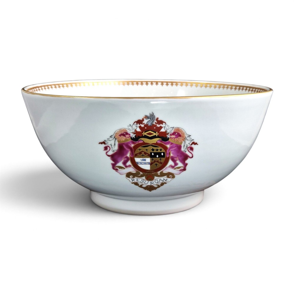 Large Chinese Export Armorial Porcelain Punch Bowl, Late 18th Century