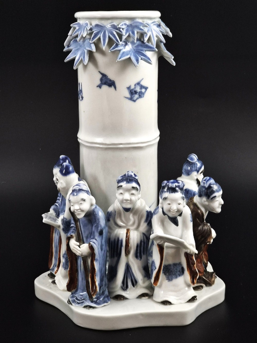 Rare Japanese Hirado Seven Sages Figural Bamboo Vase, Mikawachi, Edo Period c.1800