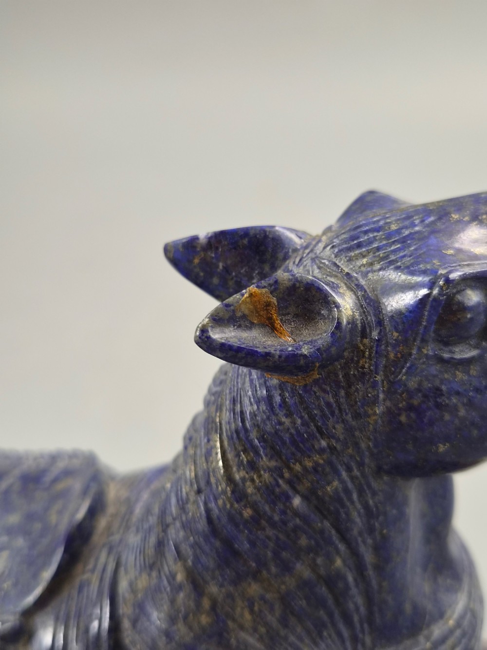 Large Pair Chinese Lapis Lazuli Recumbent Horses on Silver Inlaid Stands, Late Qing View VI
