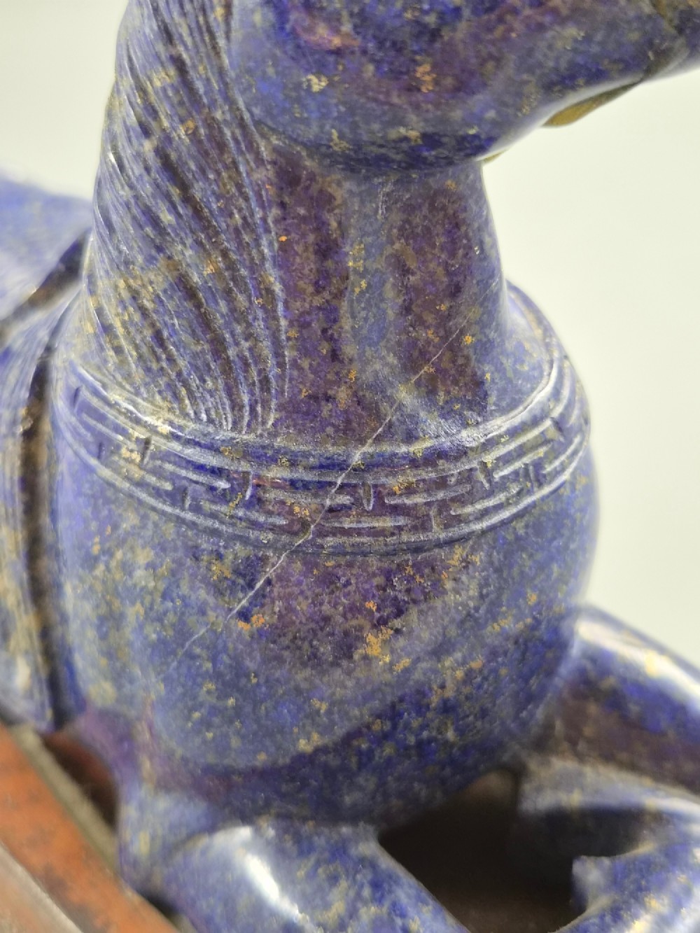 Large Pair Chinese Lapis Lazuli Recumbent Horses on Silver Inlaid Stands, Late Qing View VIII