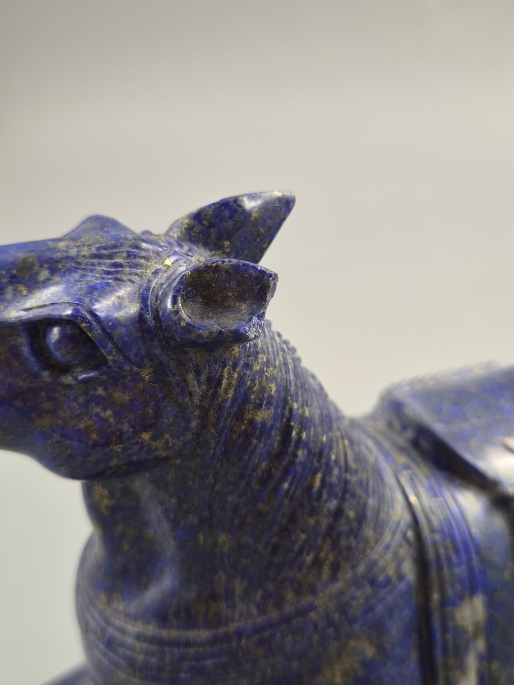Large Pair Chinese Lapis Lazuli Recumbent Horses on Silver Inlaid Stands, Late Qing View XIV