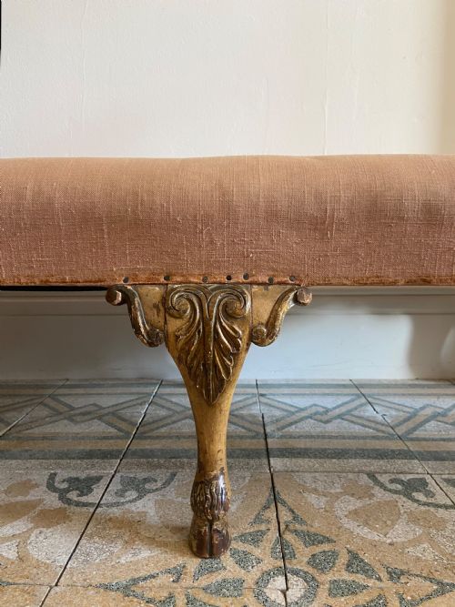 A GEORGE 1 STYLE 120CM ANTIQUE STOOL WITH 6 CABRIOLE LEGS AND HOOF FEET C1900 - ADDITIONAL PHOTO 2